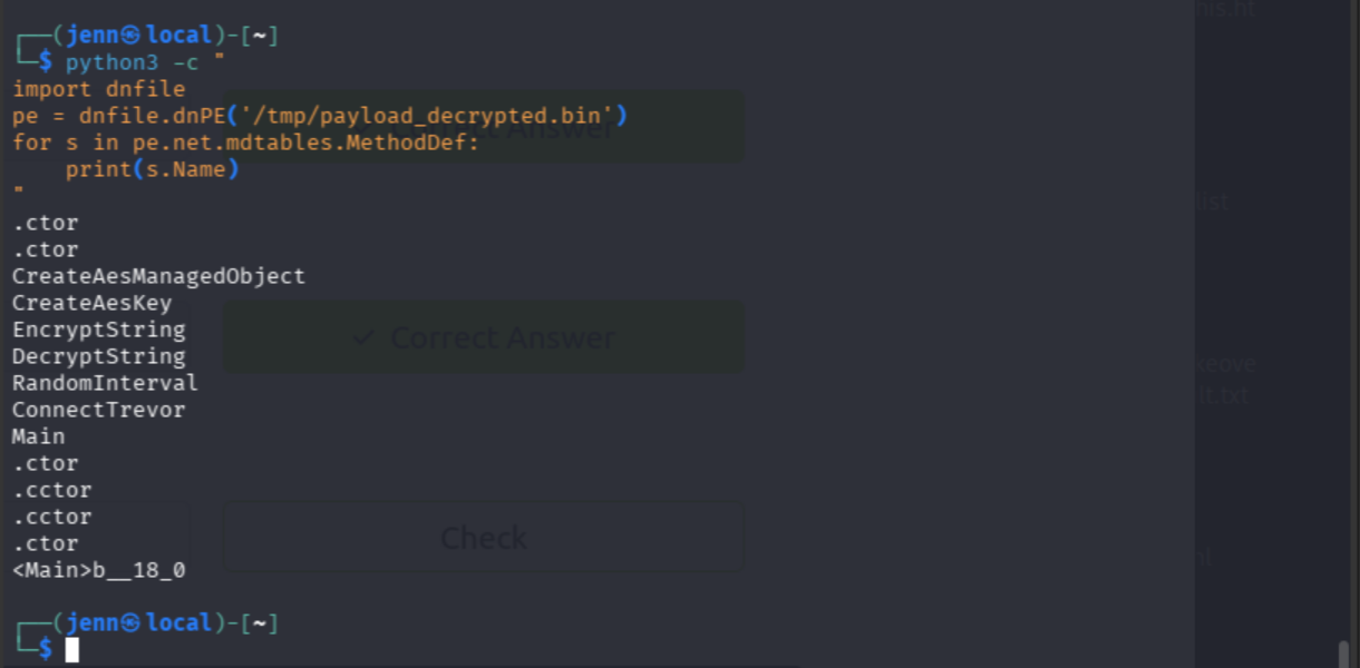 dnfile method list showing CreateAesKey